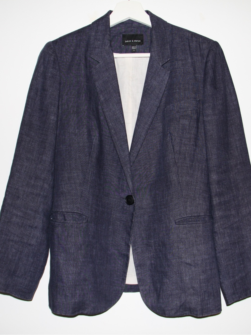 Judith & Charles Linen Navy Blazer Classic Single-Button Jacket Size 6